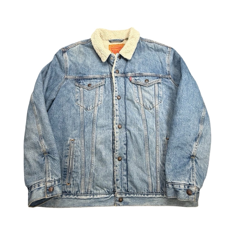 Levi's Sherpa Lined Trucker Jacket Mens XXL Light Wash Denim Western